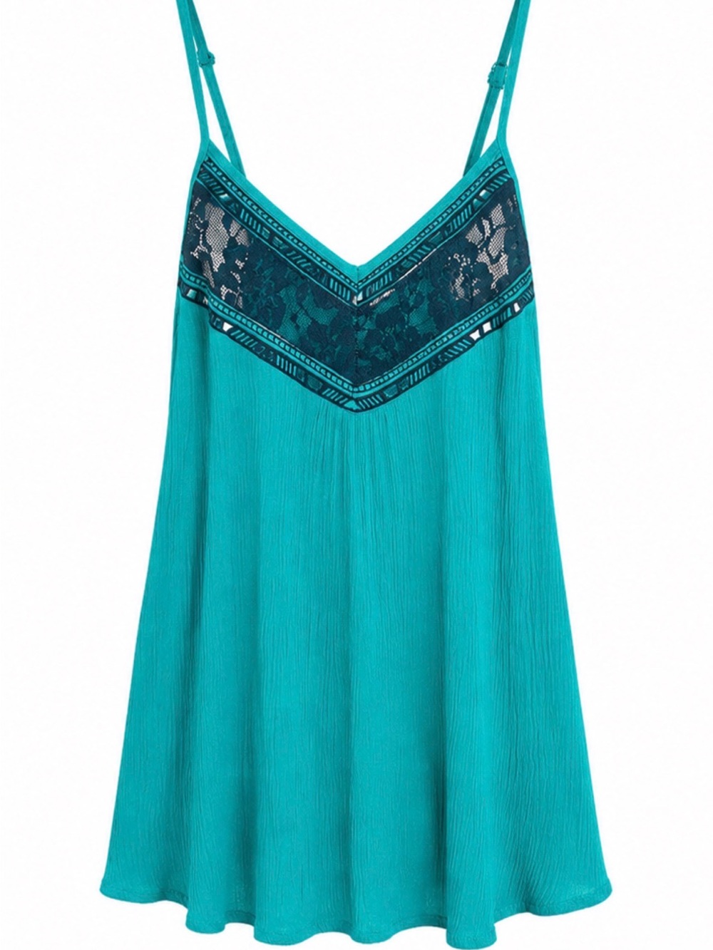 Turquoise and Navy Lace-Trim Camisole